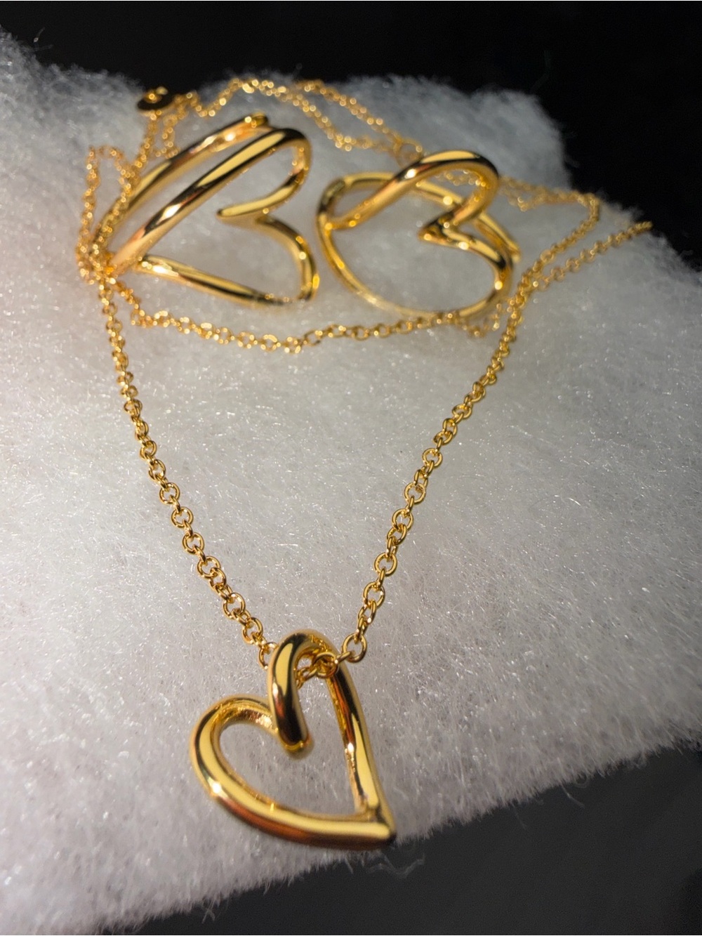 Gold Heart Pendant Necklace and Earrings Set